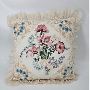 Vintage 90s Grandmacore Embroidered Candmar Designs Victorian Style Throw Pillow